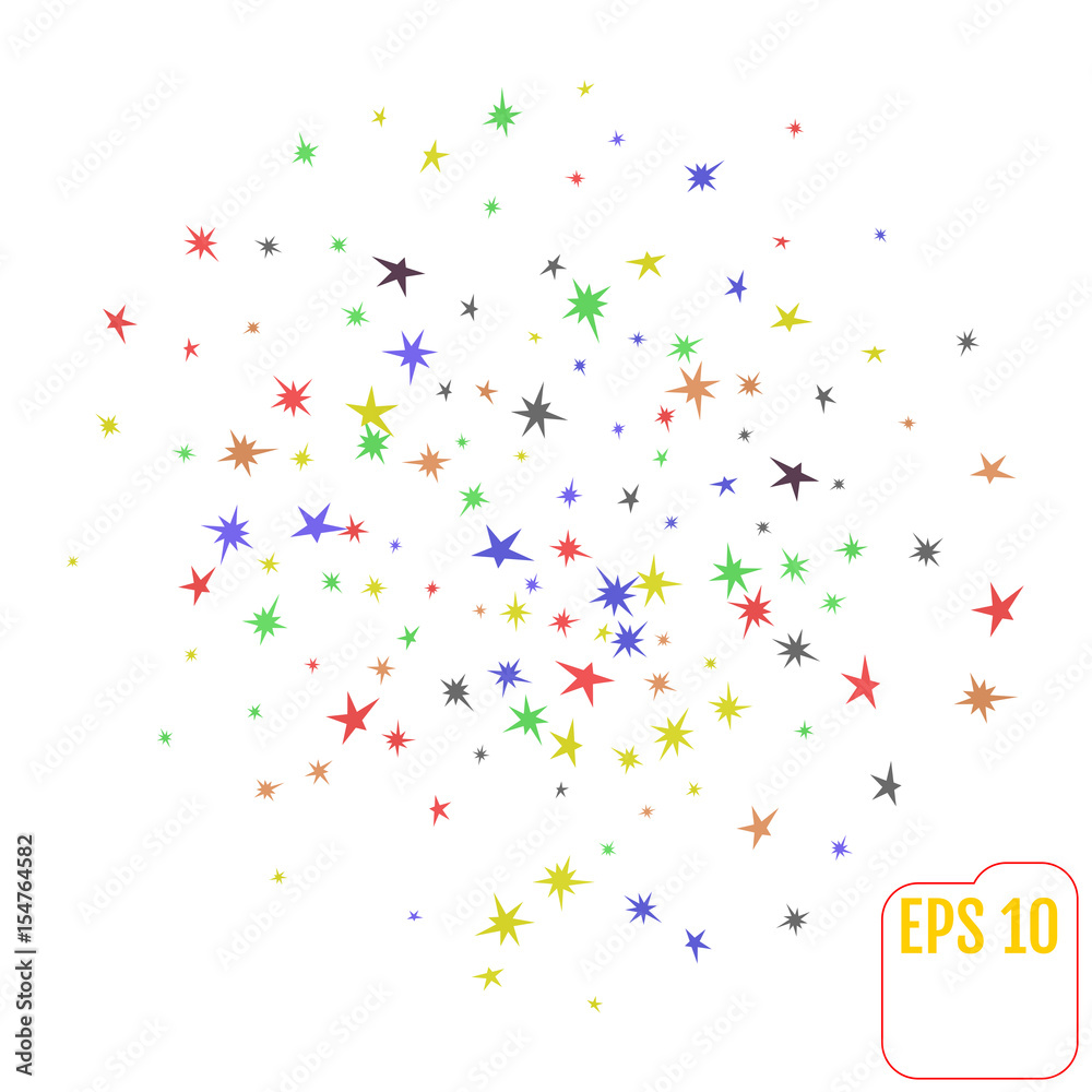 Vector Set colored Stars Isolated on White Background. Confetti Texture. Starry Pattern