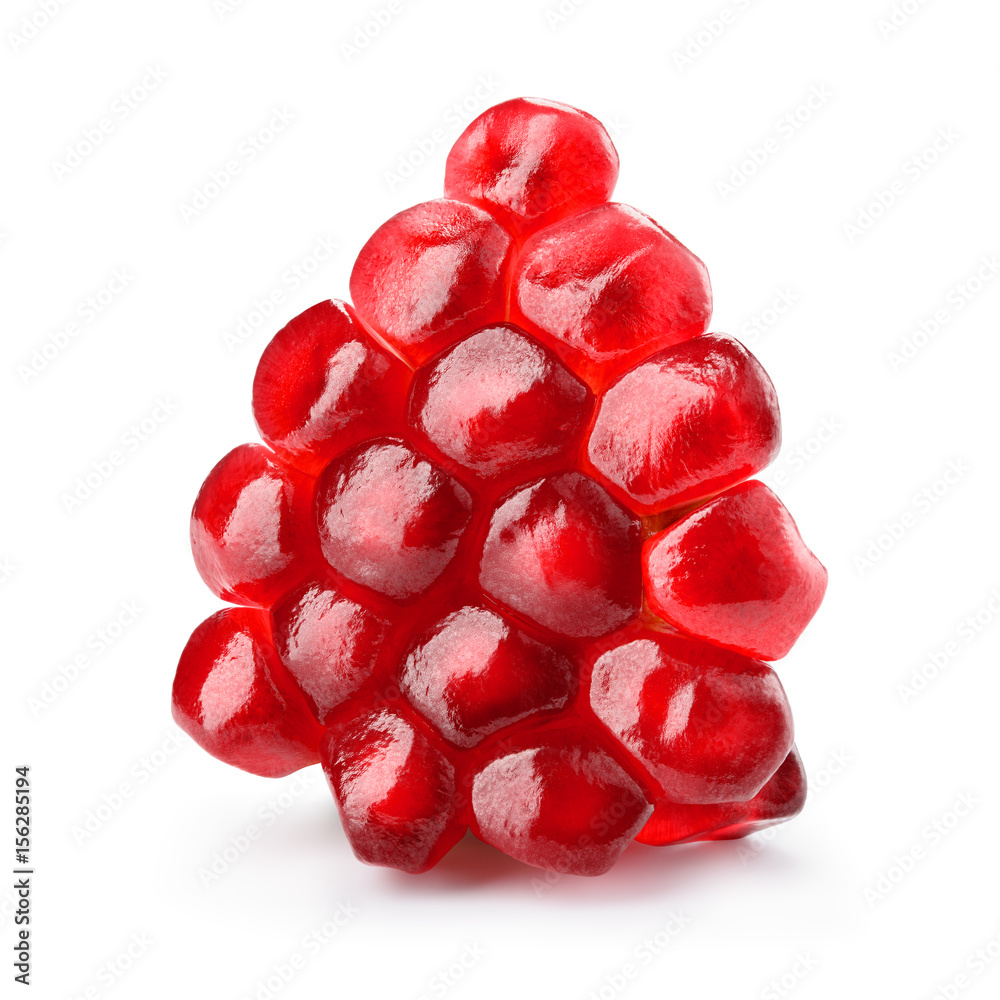 Pomegranate. Fresh raw seeds isolated on white background. With clipping path. Full depth of field.