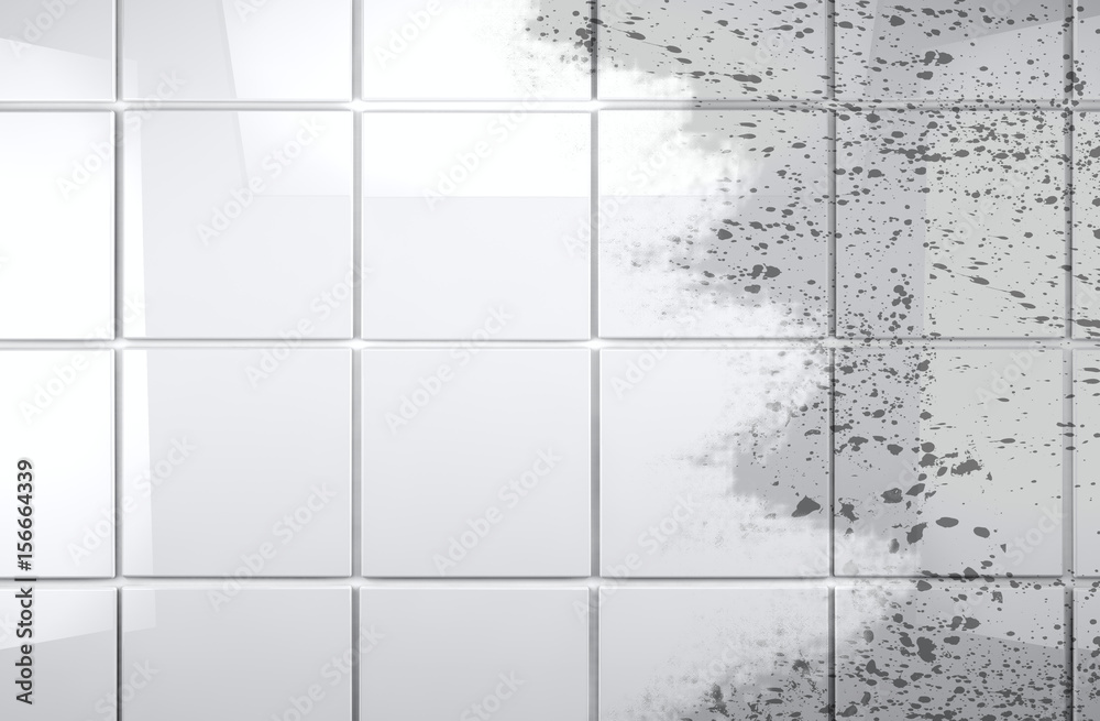 清洁瓷砖墙浴室。背景清洁概念和家务