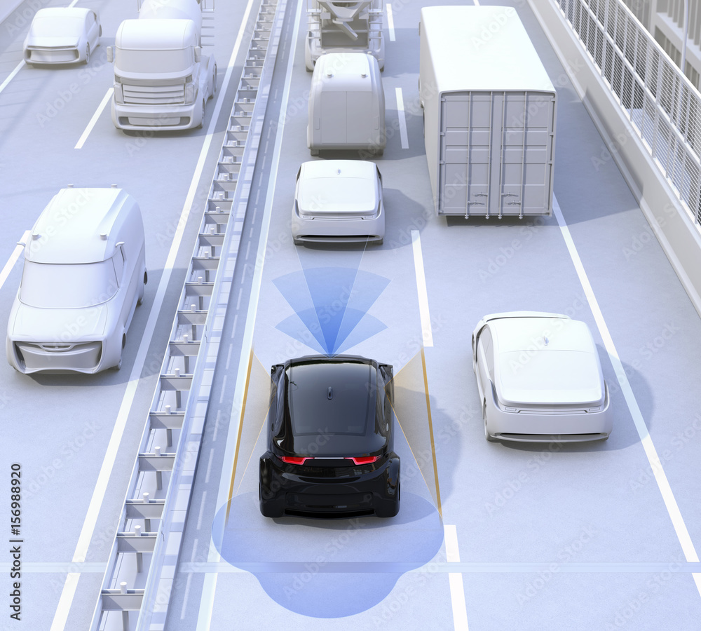 自动驾驶汽车的驾驶员辅助系统（自动制动、车道保持功能等）。3D re