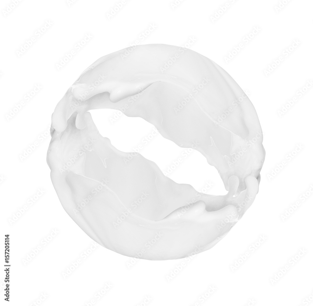 Splashes of milk or cream in spherical shape, isolated on white background
