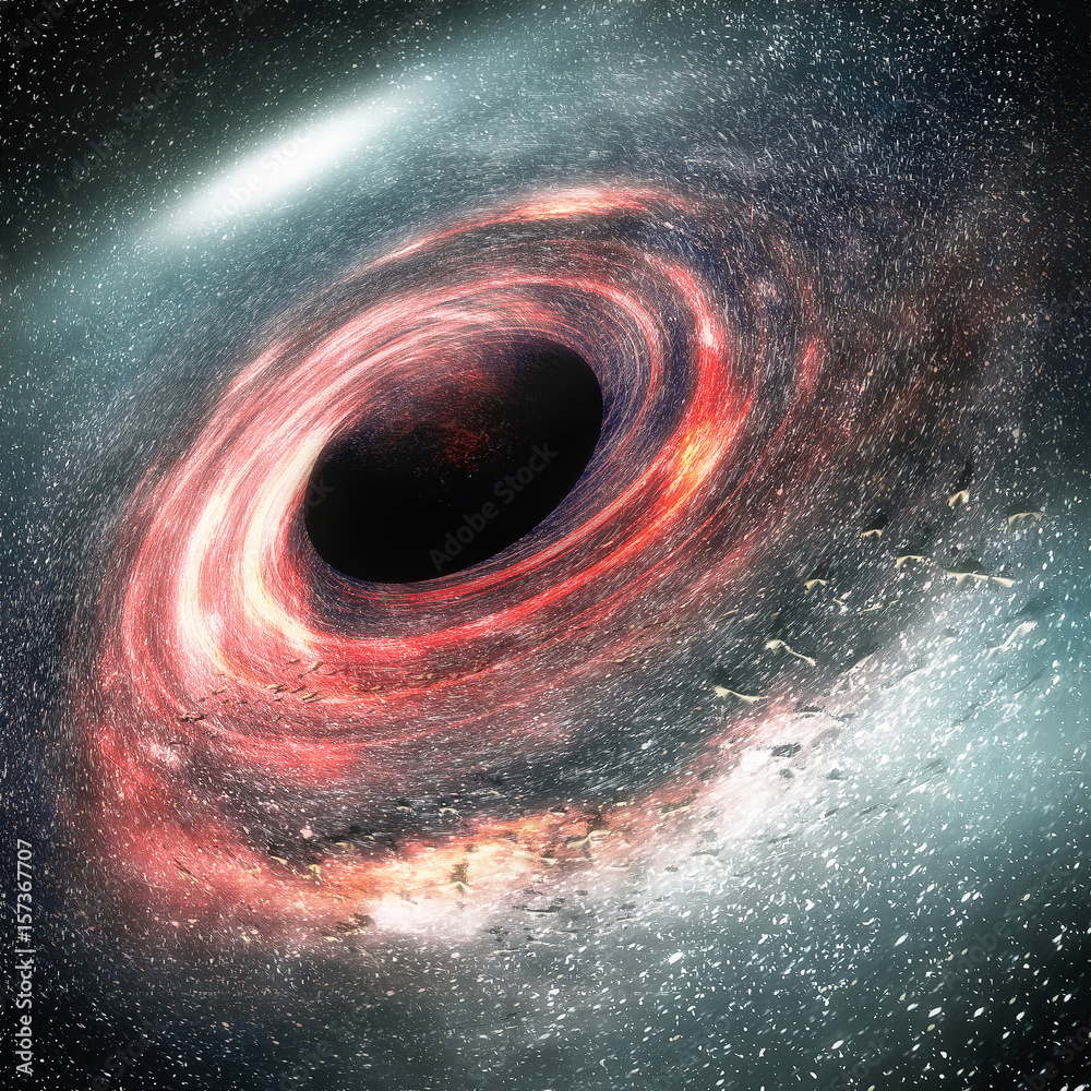 银河系三维插图创意设计，宇宙中的黑洞。太空中的环形星系