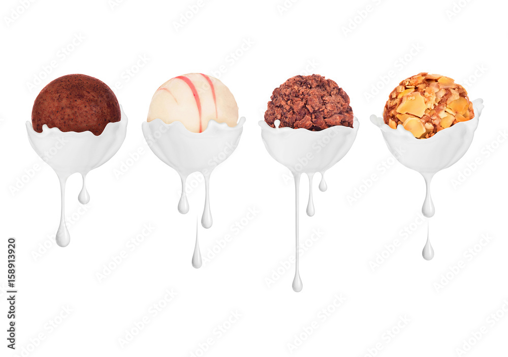 Set of sweets with cream, isolated on white background