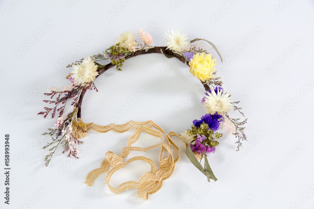 dried flowers head ring isolated on white background