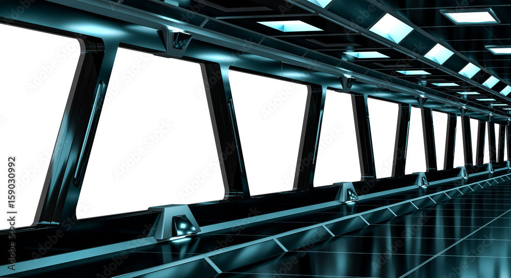 太空船黑色走廊3D渲染