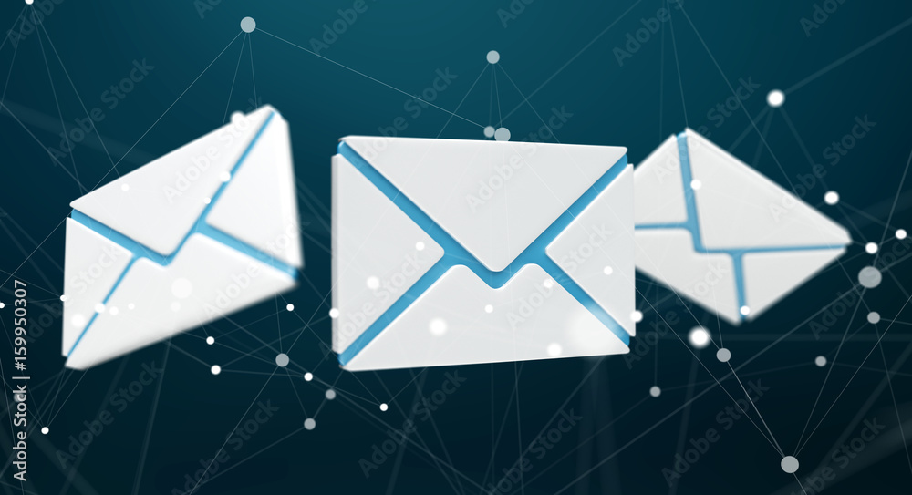 白色和蓝色电子邮件图标3D渲染
