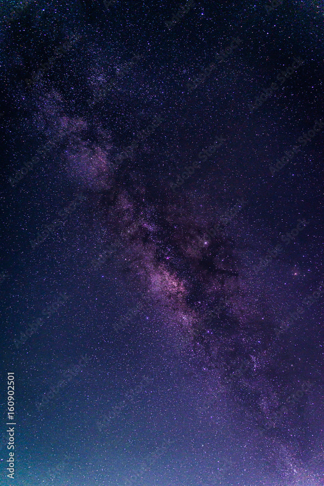 Landscape with Milky way galaxy. Night sky with stars. Long exposure photograph.