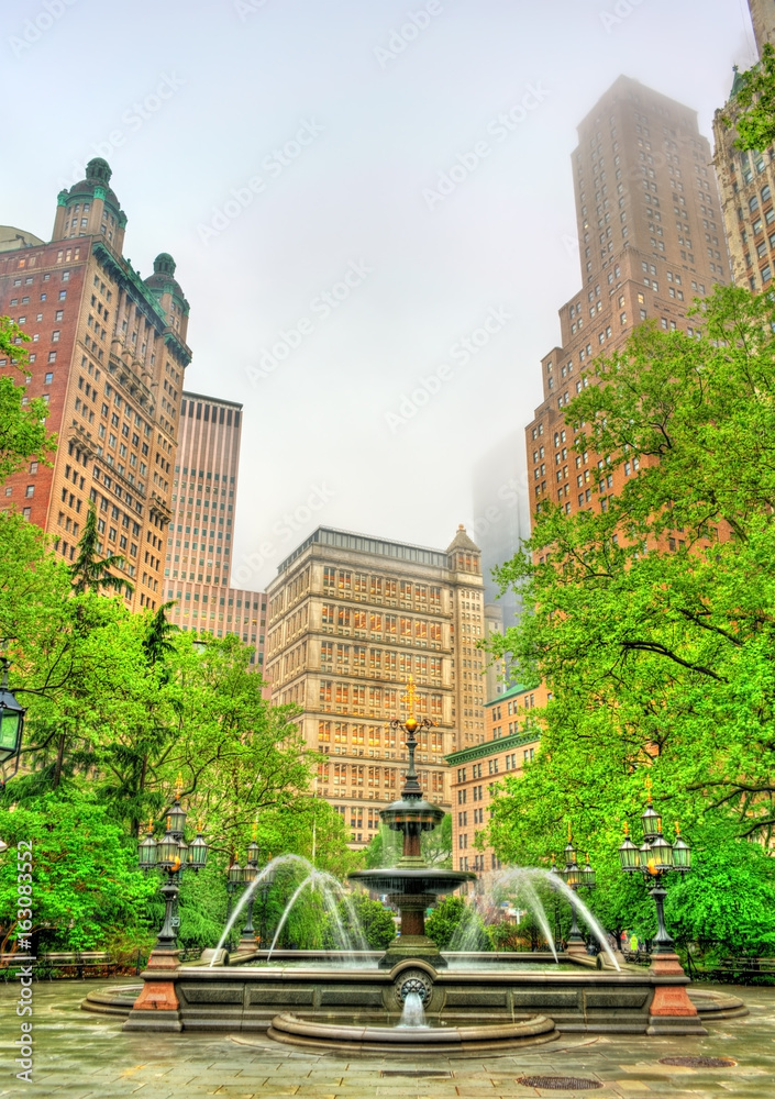 纽约市曼哈顿市政厅公园喷泉