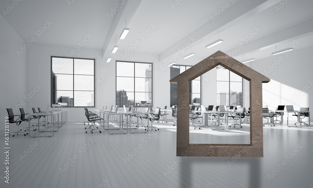 现代办公室内混凝土家居标志的概念背景图像