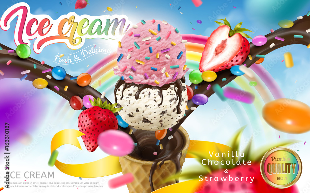 彩色冰淇淋蛋卷广告