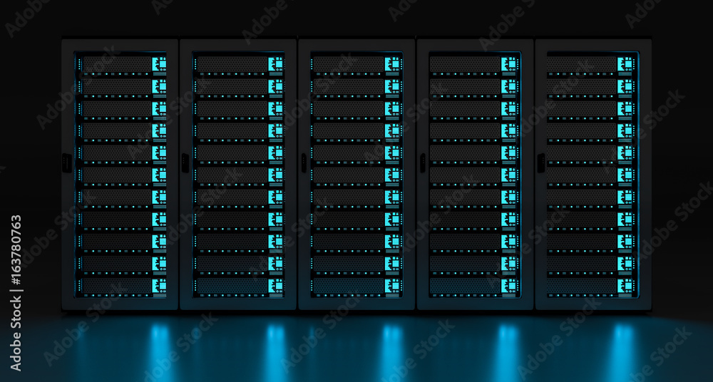 深色服务器机房数据中心存储三维渲染