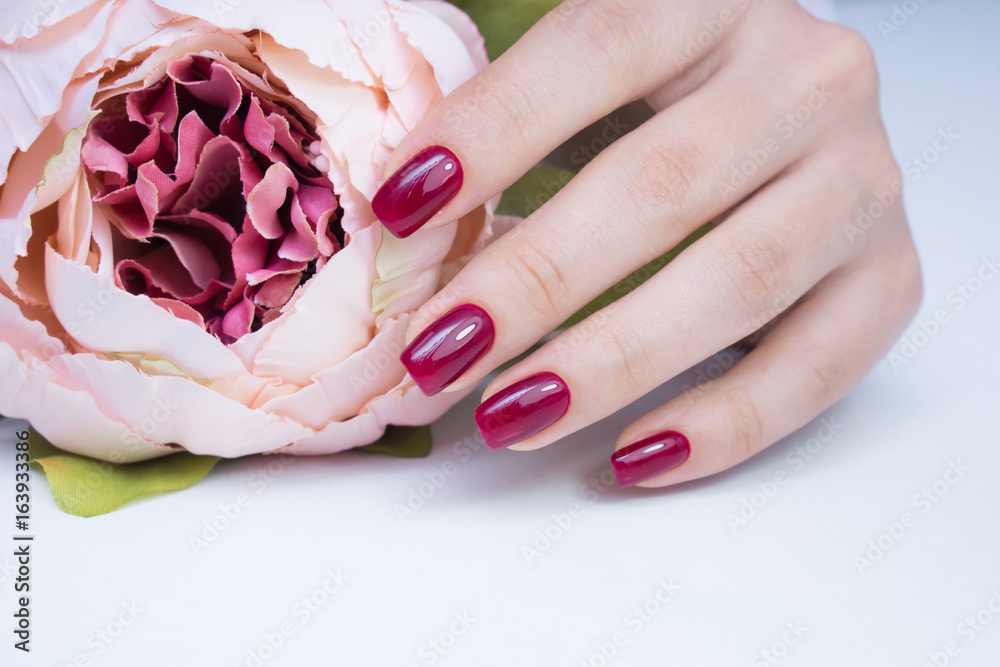 Beautiful natural nails. Clean manicure and nail art. Womens hands