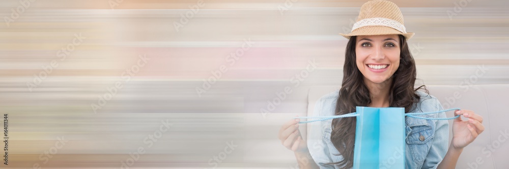 Woman opening Shopping bag with motion transition