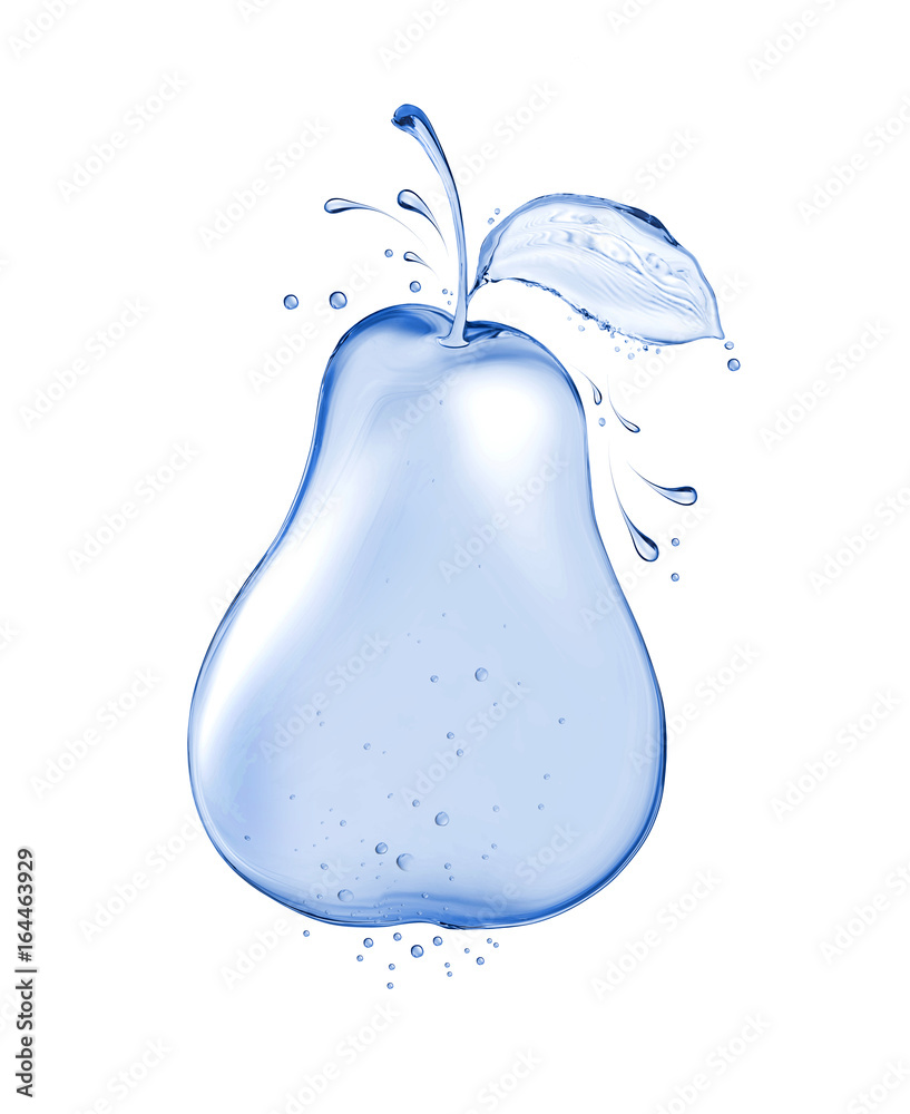 Pear with drops made of water. Concept image isolated on white background