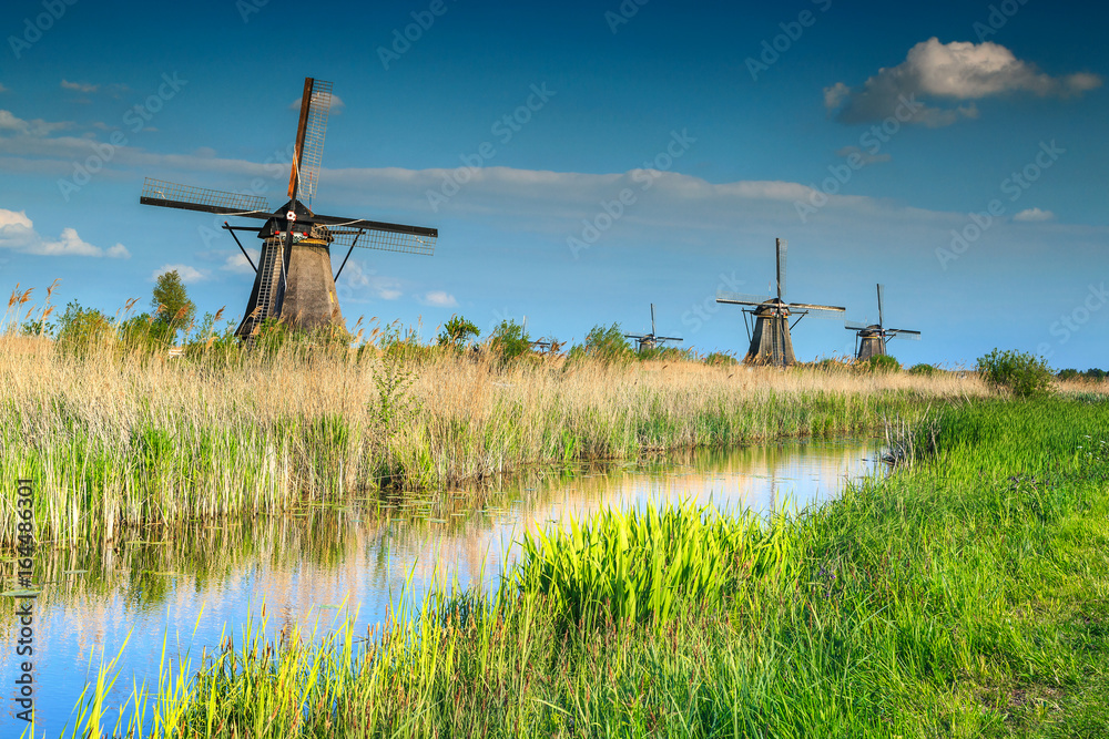欧洲荷兰金德迪克博物馆的著名木制风车