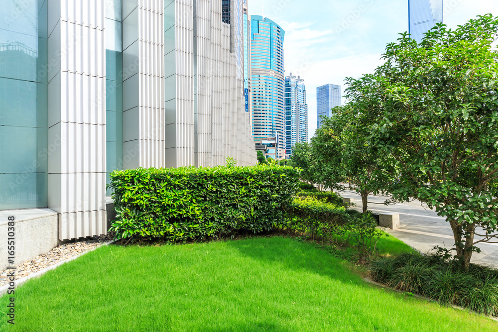 Modern urban architecture and green plants in Shanghai