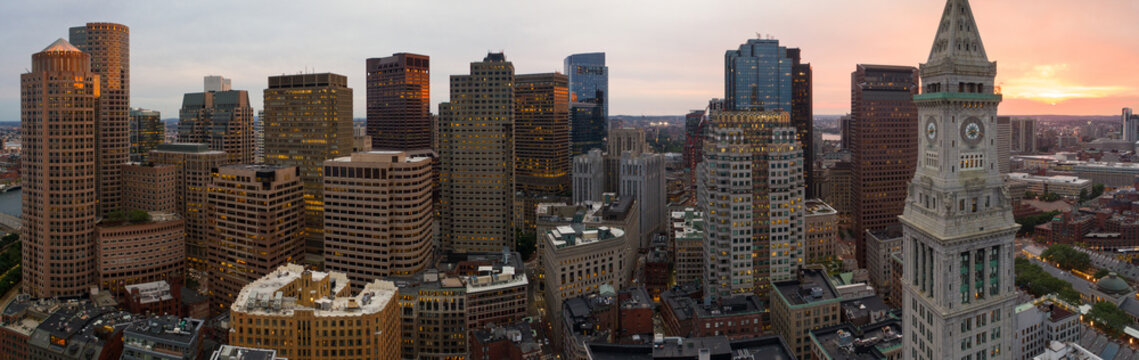 Aerial panorama Boston clock tower