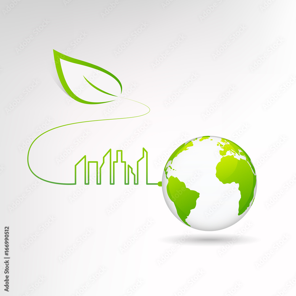 生态绿色城市与可持续世界理念，矢量插图