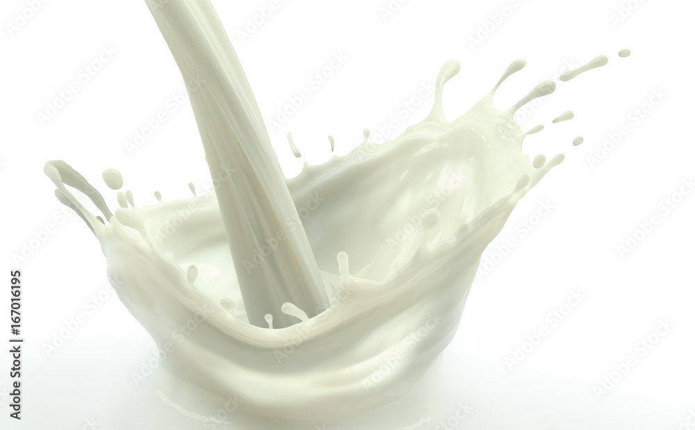 将溅出的牛奶倒在浅白色背景上