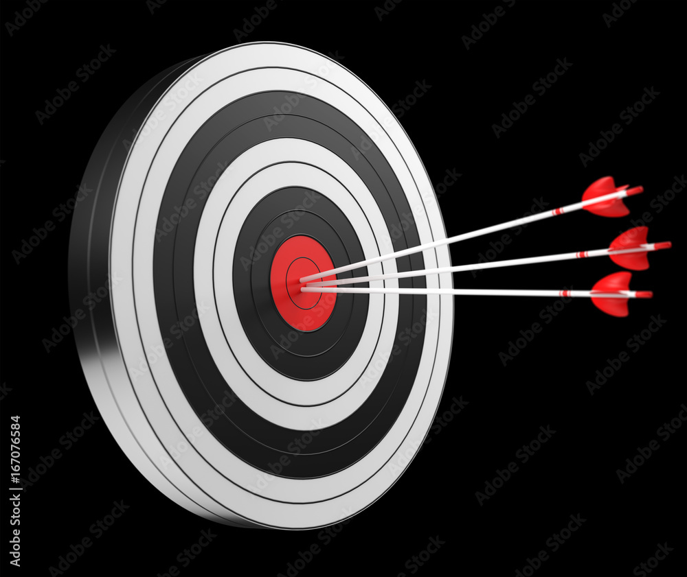 3D渲染目标黑白和带箭头的红色目标