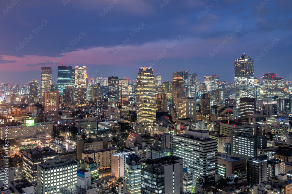 日本东京六本木区的东京市中心天际线和摩天大楼。