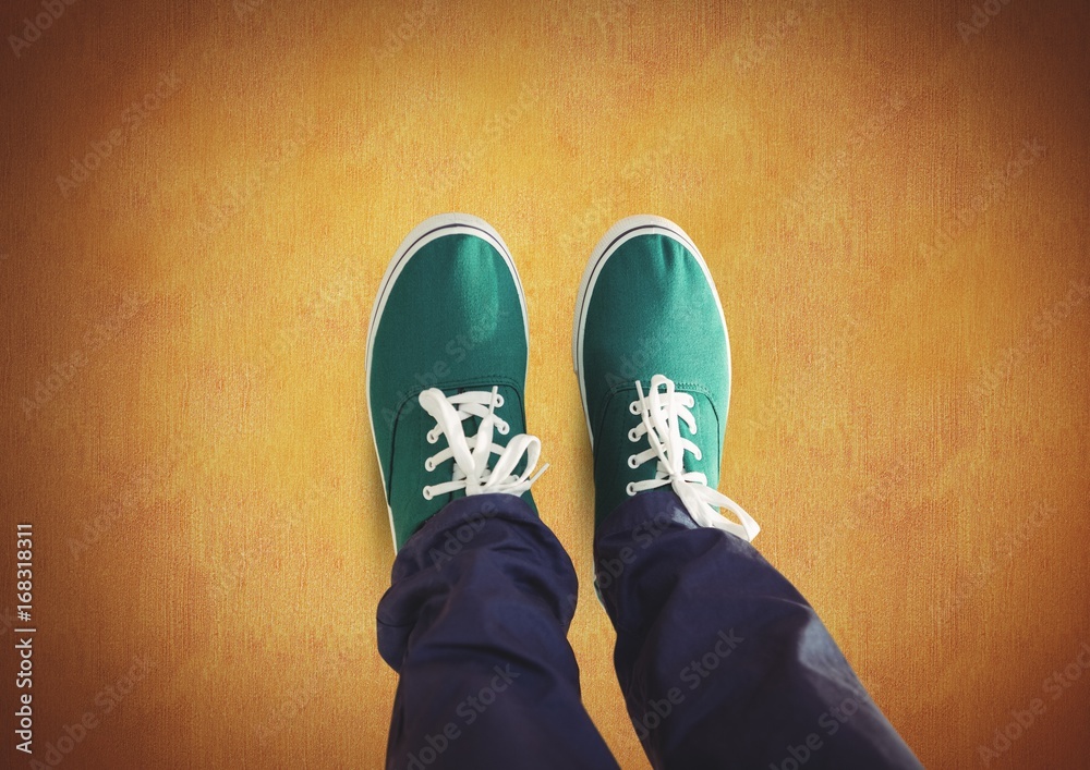 乡村背景的绿色鞋