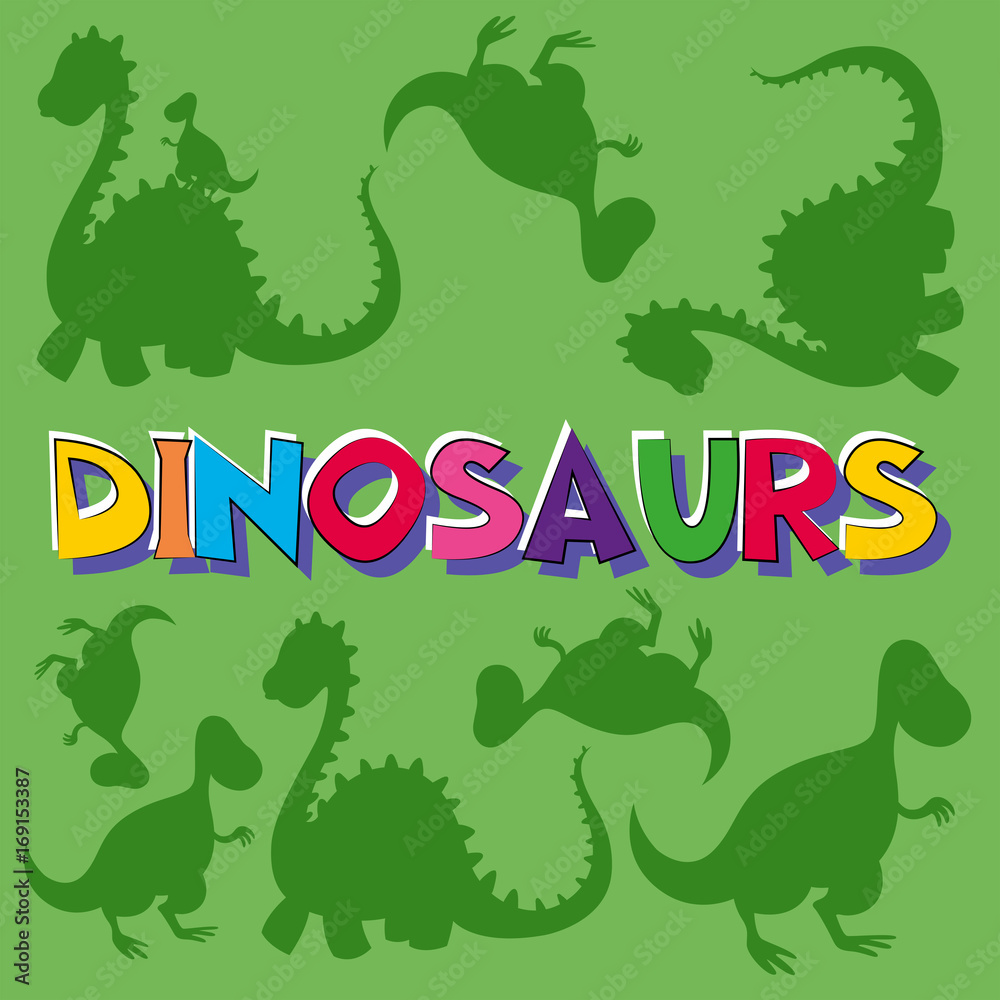 背景中有许多恐龙的单词恐龙