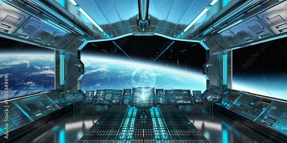 太空船内部，地球视图，NA提供的此图像的3D渲染元素