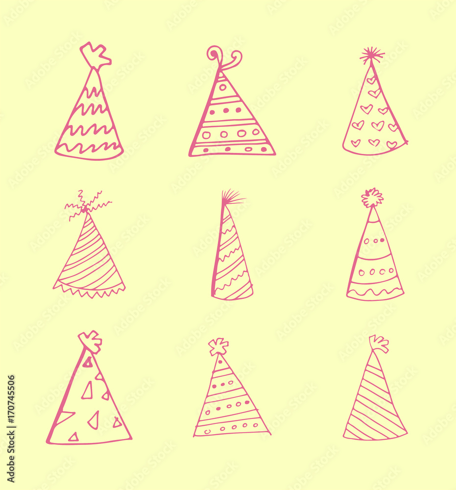 Vector set of various party hat / Vector set of various party hat against yellow background