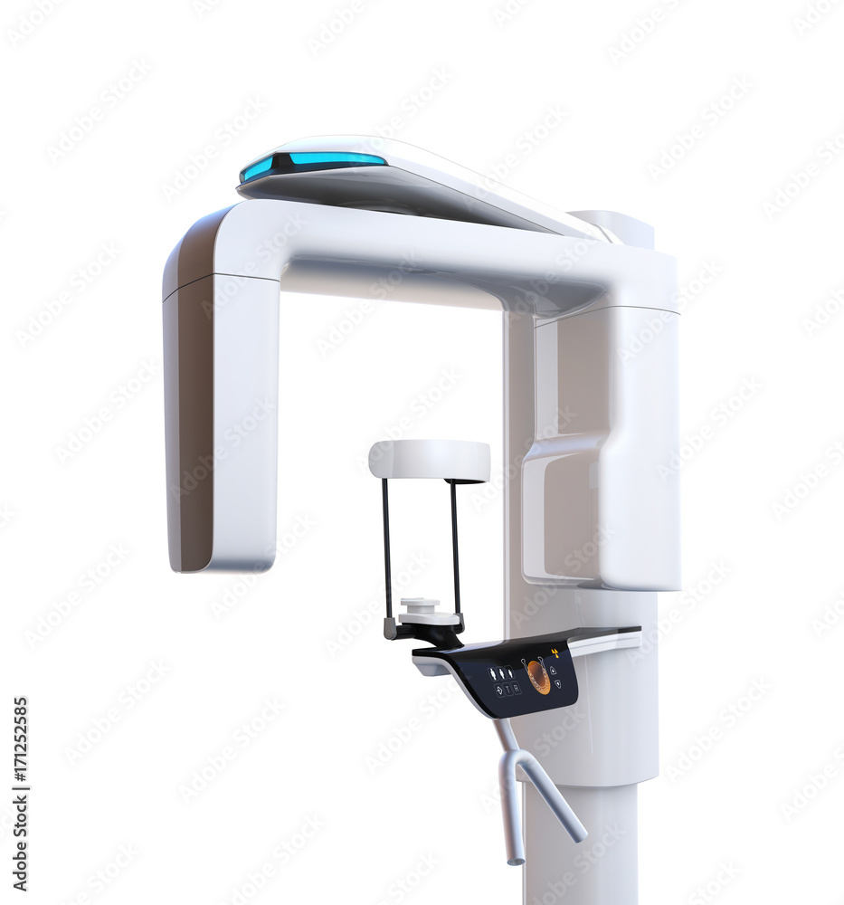 Dental X-ray machine isolated on white background. 3D rendering image with clipping path.