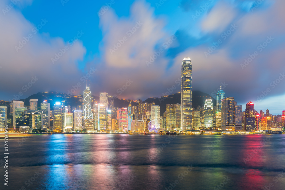 亚洲香港维多利亚港夜景。