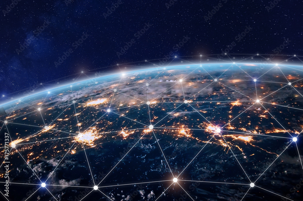 全球电信网络，连接地球、互联网和全球通信的节点