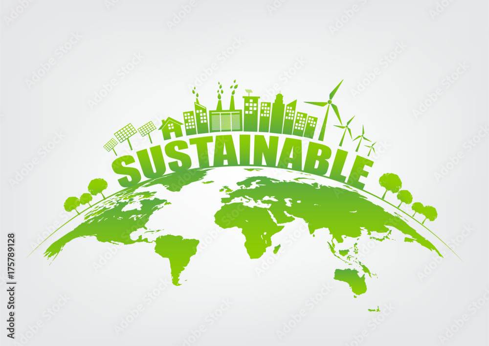 地球上的绿色城市，世界环境与可持续发展理念，矢量插图