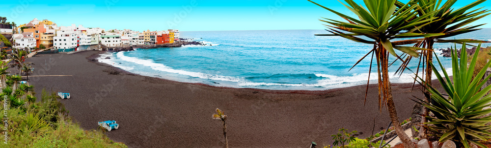 风景名胜。加那利岛海景。热带。日落风景西班牙海和岛。海滩冒险