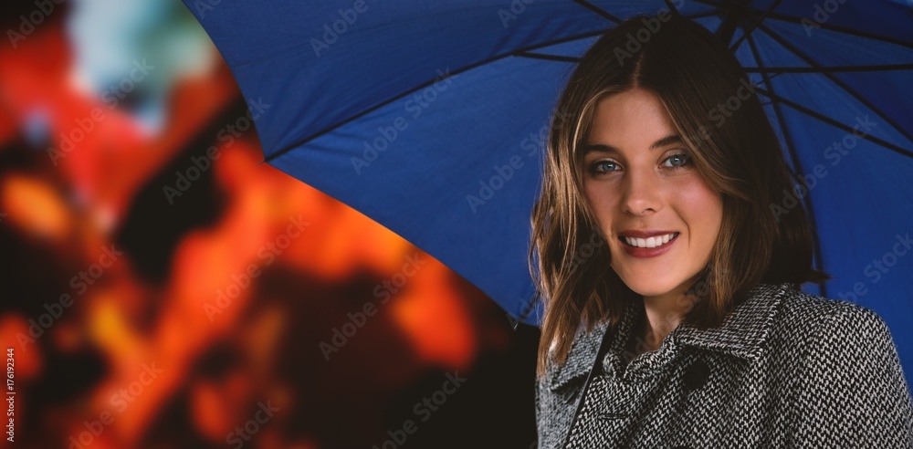 蓝色雨伞女子画像合成图