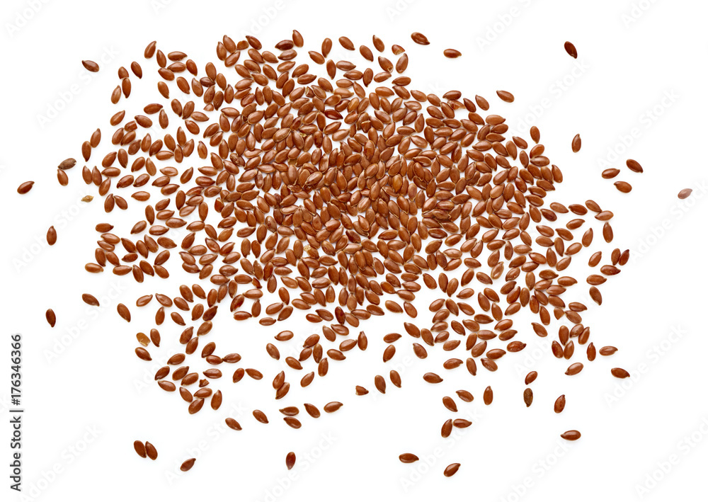 Flax seeds isolated on white background. Top view.