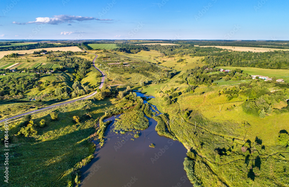 Aerial view of swamps in Kursk Oblast of Russia