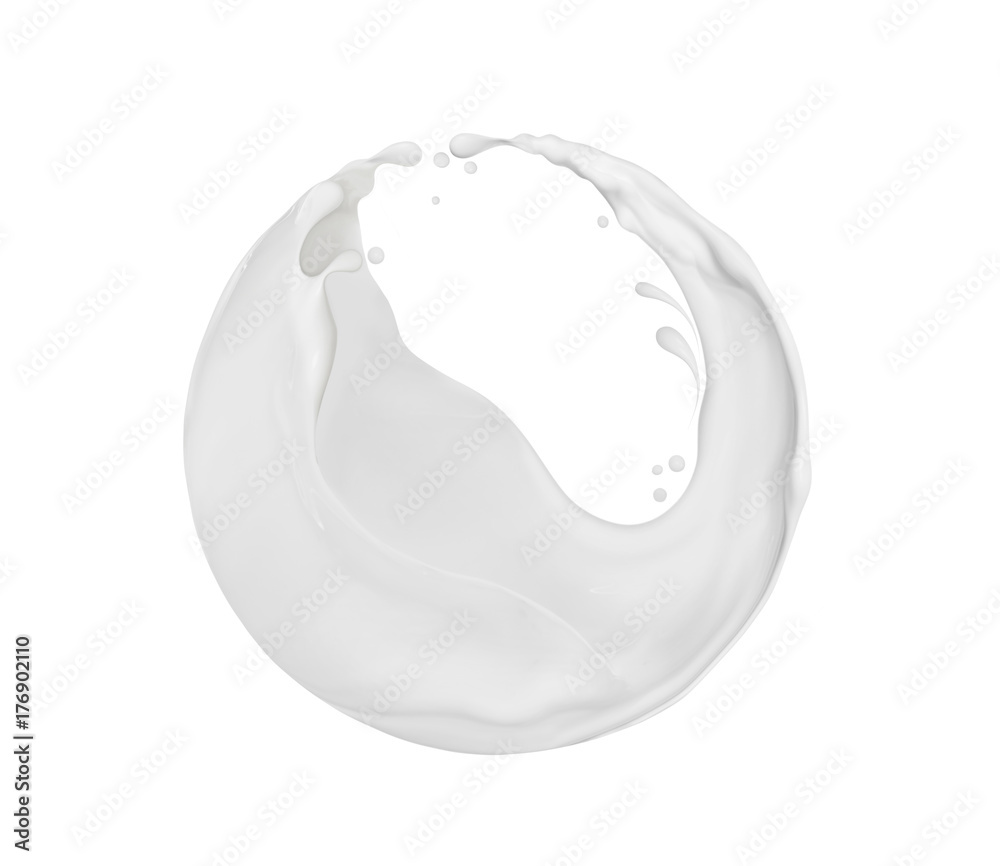 飞溅的奶油呈球形，在白色背景上隔离