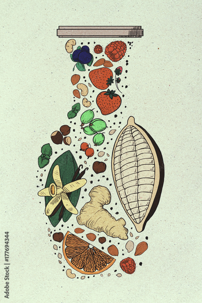 抽象水果花瓶涂鸦