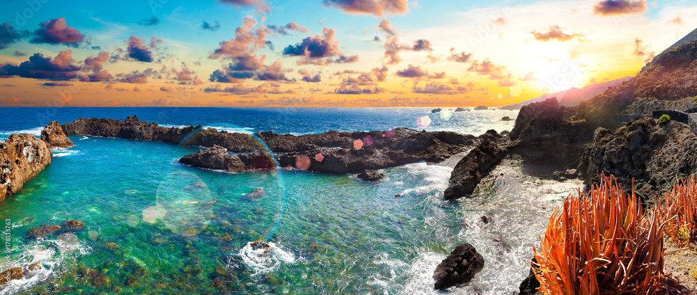 特内里费岛风景。加那利岛的自然风景海景。旅行冒险风景