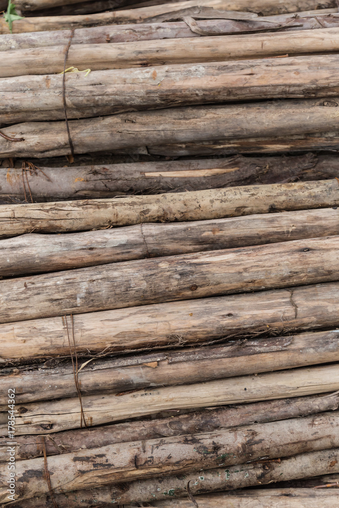 old round log wood pile texture background
