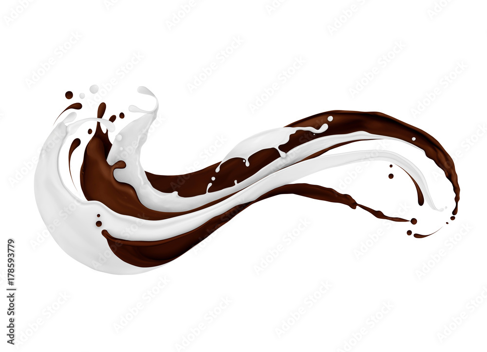 巧克力和牛奶的混合物在白色背景上被隔离
