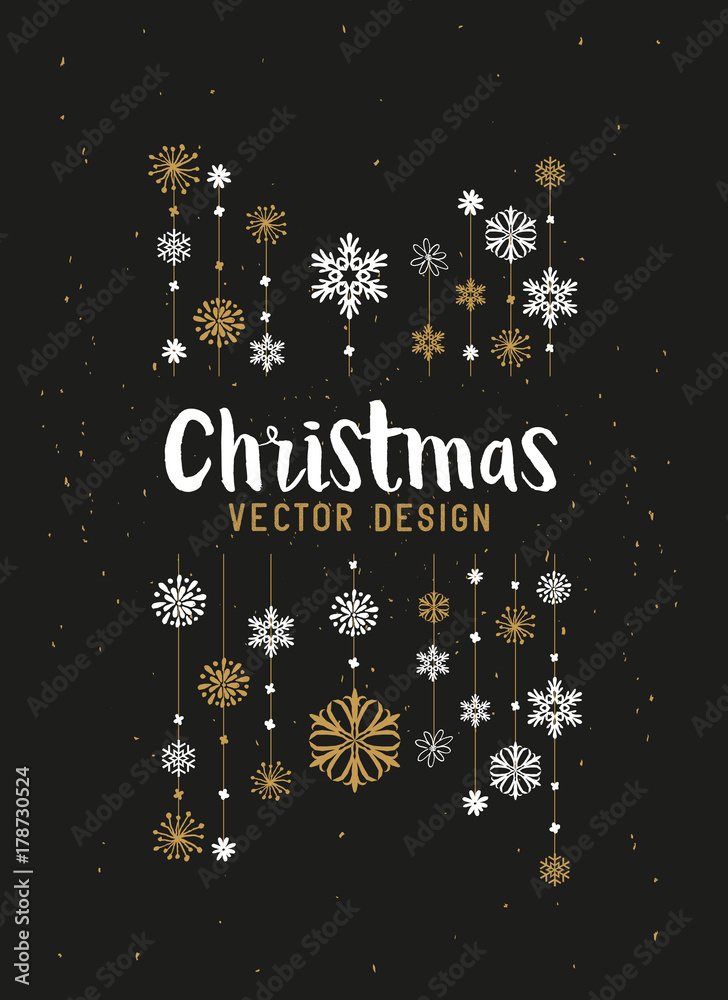 Hanging snowflake festive decorations. Vector illustration.