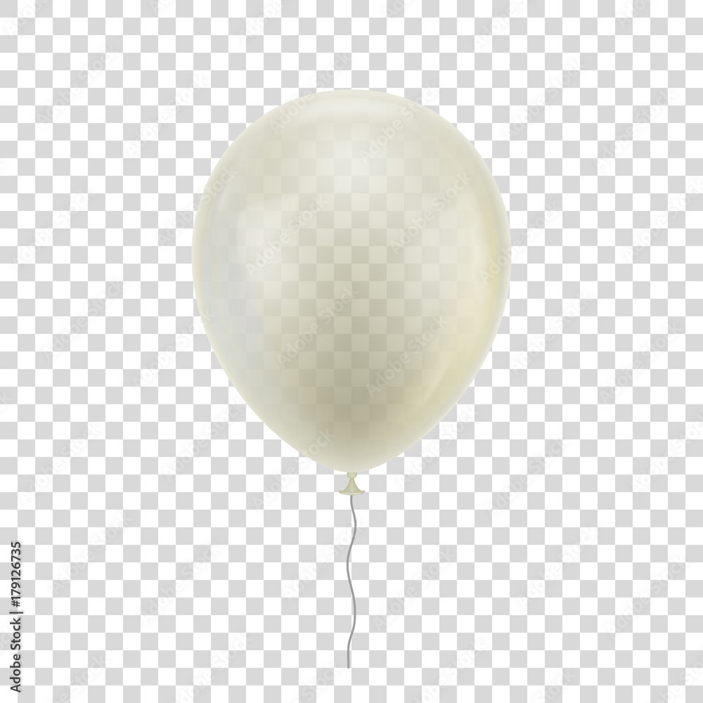 白色逼真气球。白色球隔离在透明背景上，供设计师和插图画家使用