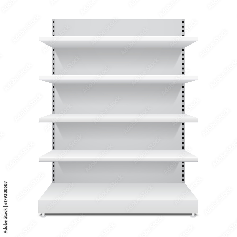 Vector shopping rack, shelf template, isolated on white