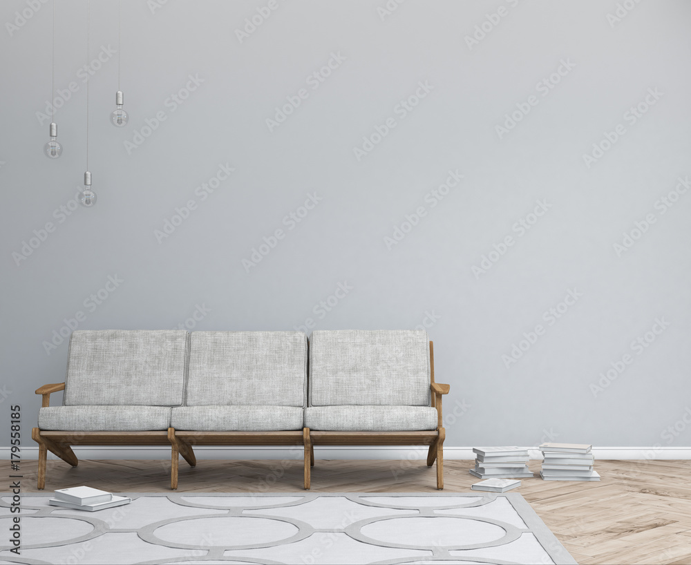 Interior design simple scene. Modern scandinavian interior. 3d render studio.