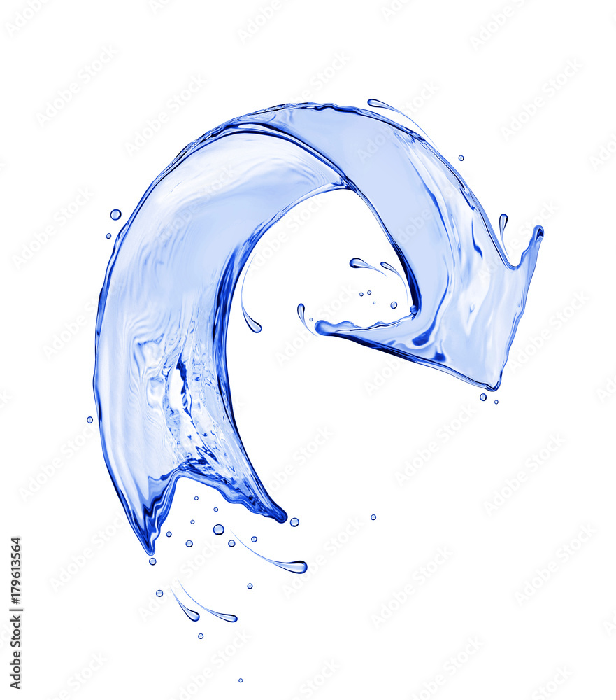 水制成的弯曲箭头，在白色背景上隔离的概念图像