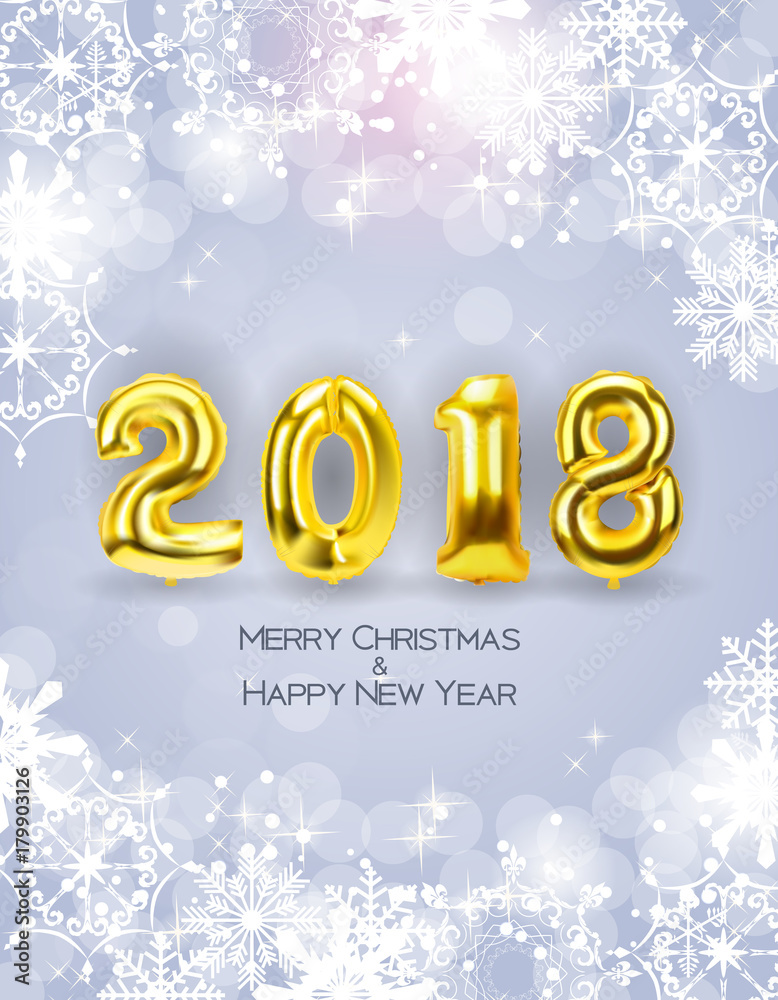 2018 New Year Background with Golden Balloon. Vector Illustration