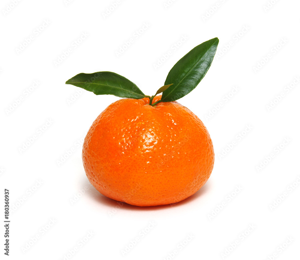 Tangerine or clementine with green leaf