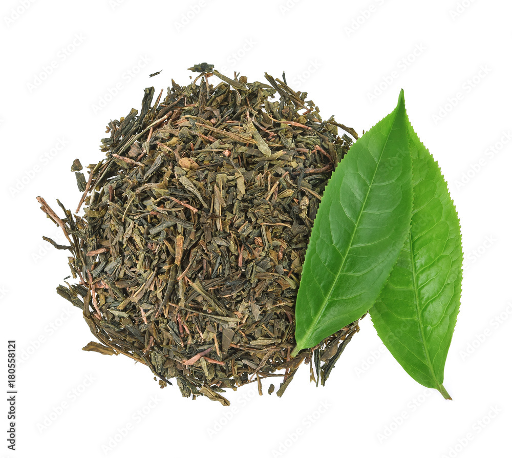 绿茶叶与干茶叶的俯视图